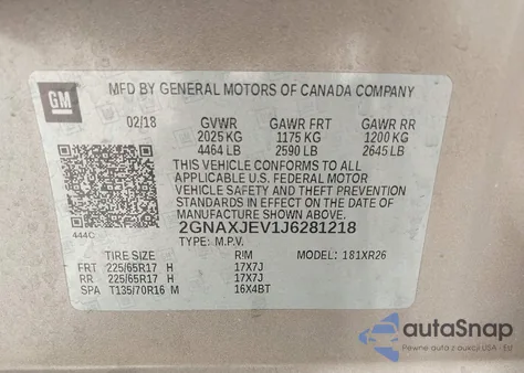 2018 Chevrolet Equinox Lt from USA, damaged, VIN 2GNAXJEV1J6281218